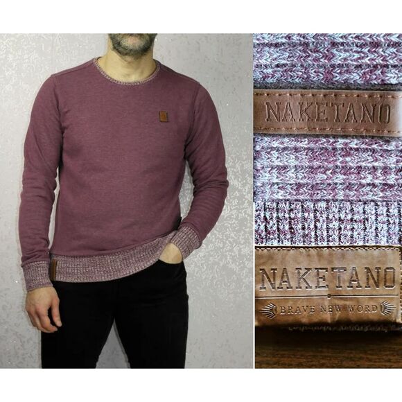 Naketano Mens Sweatshirt‎ Large Heathered Burgandy Brave New World Cotton Blend - Picture 1 of 13